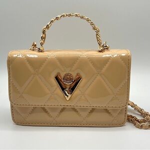 Tan Mini Quilted Bag with Gold Chain
